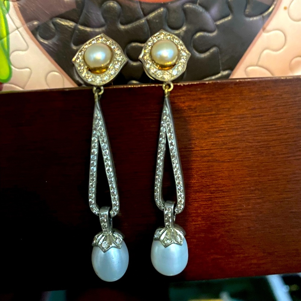 REAL Diamond, Pearl, and Silver earrings
